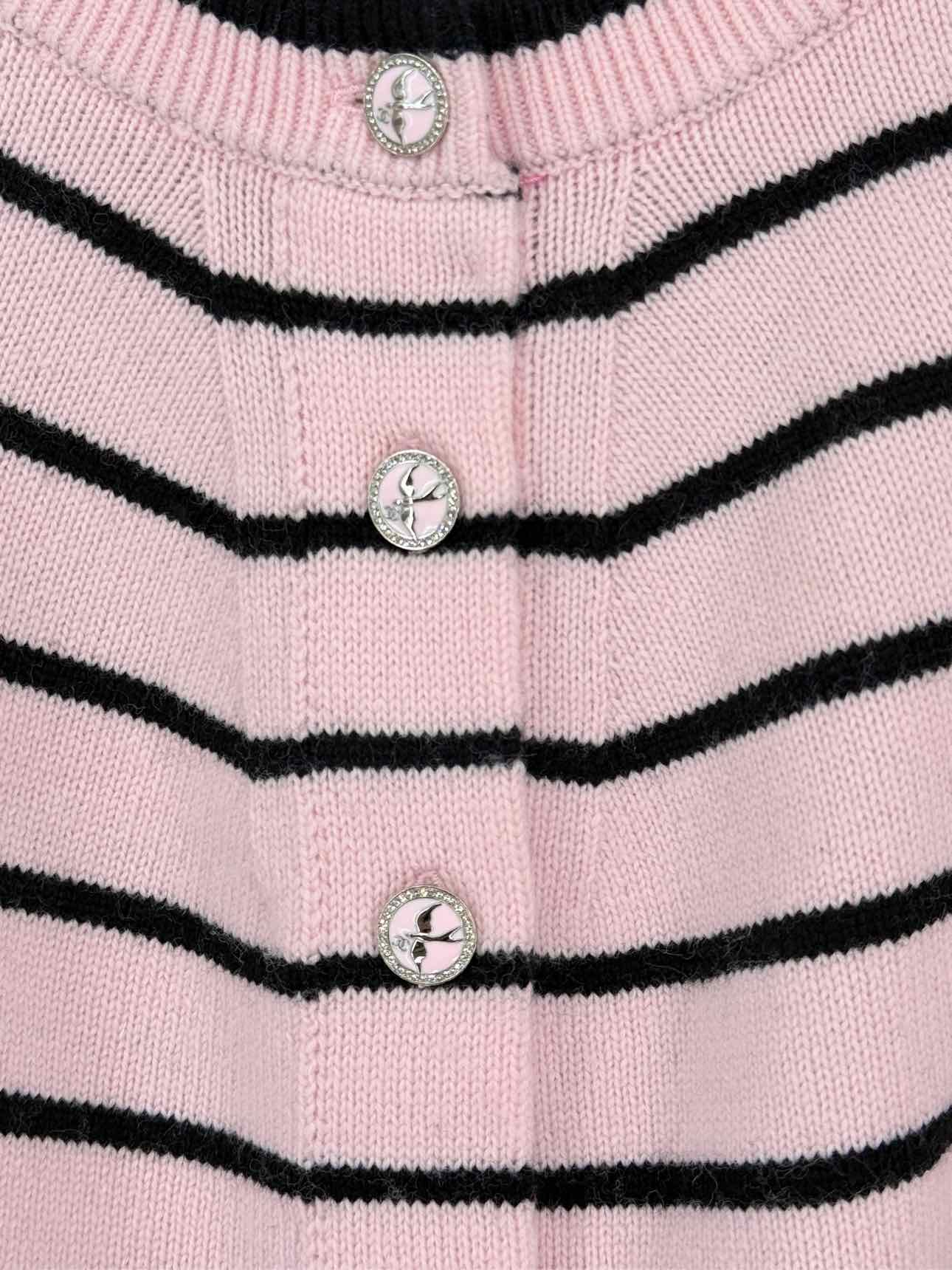 CHANEL Pink & Black Striped Size US 8 Cardigan