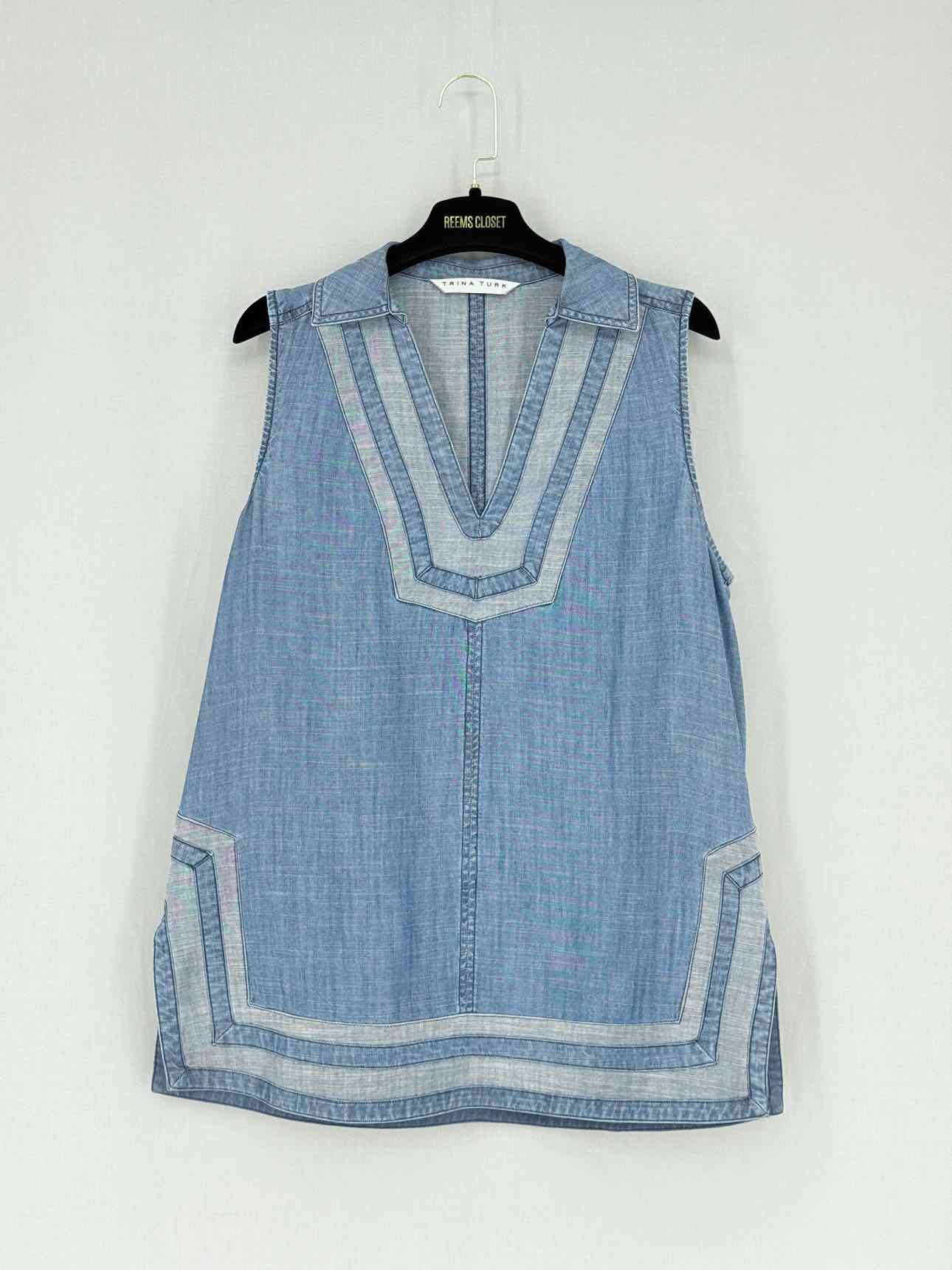TRINA TURK Blue & White Size Large Tunic