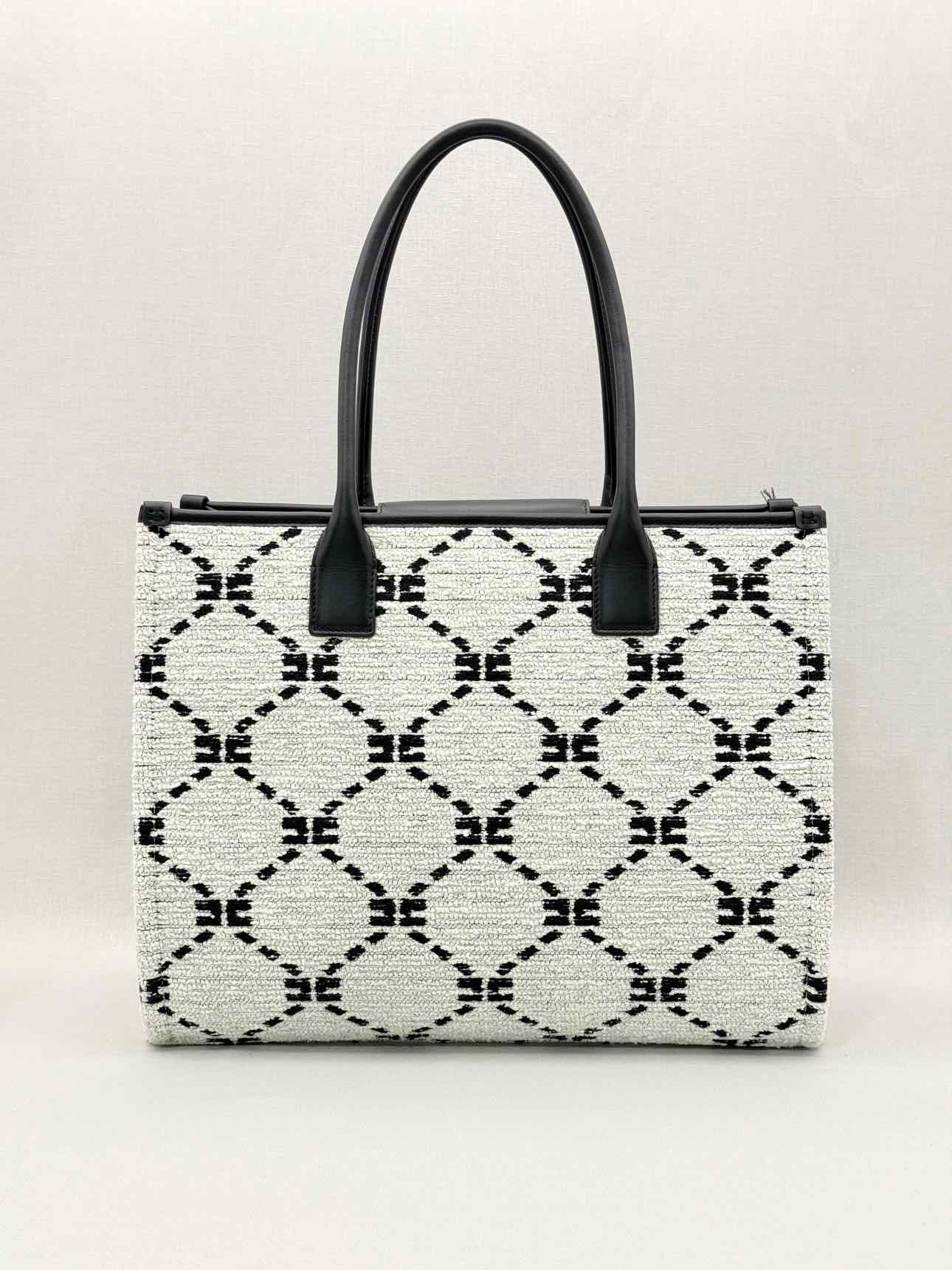 ELISABETTA FRANCHI White & Black EF Monogram Tote Bag