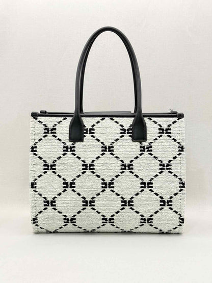 ELISABETTA FRANCHI White & Black EF Monogram Tote Bag