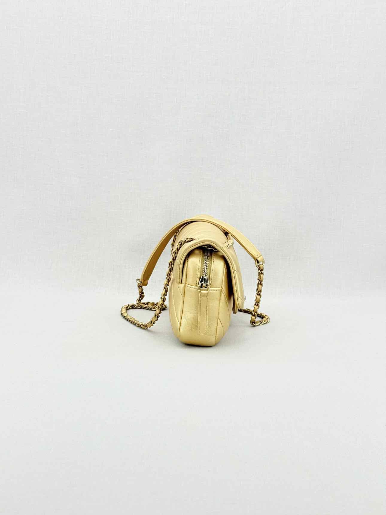 CHANEL Easy Flap Gold Chevron Shoulder Bag