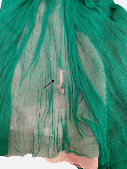 DELPOZO Tulle Green & Pink Knee Length Dress