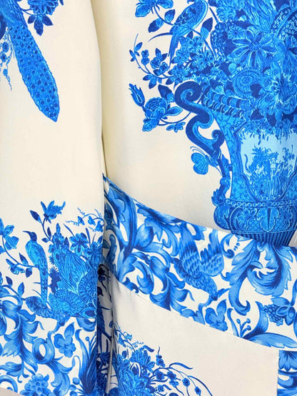 VALENTINO White & Blue Size US 4 Midi Dress