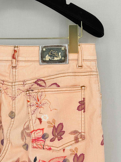 ETRO Peach Multicolor Floral Print Size 26 Jeans
