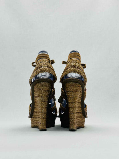 BOTTEGA VENETA Raffia Beige Size EU 38 Wedges