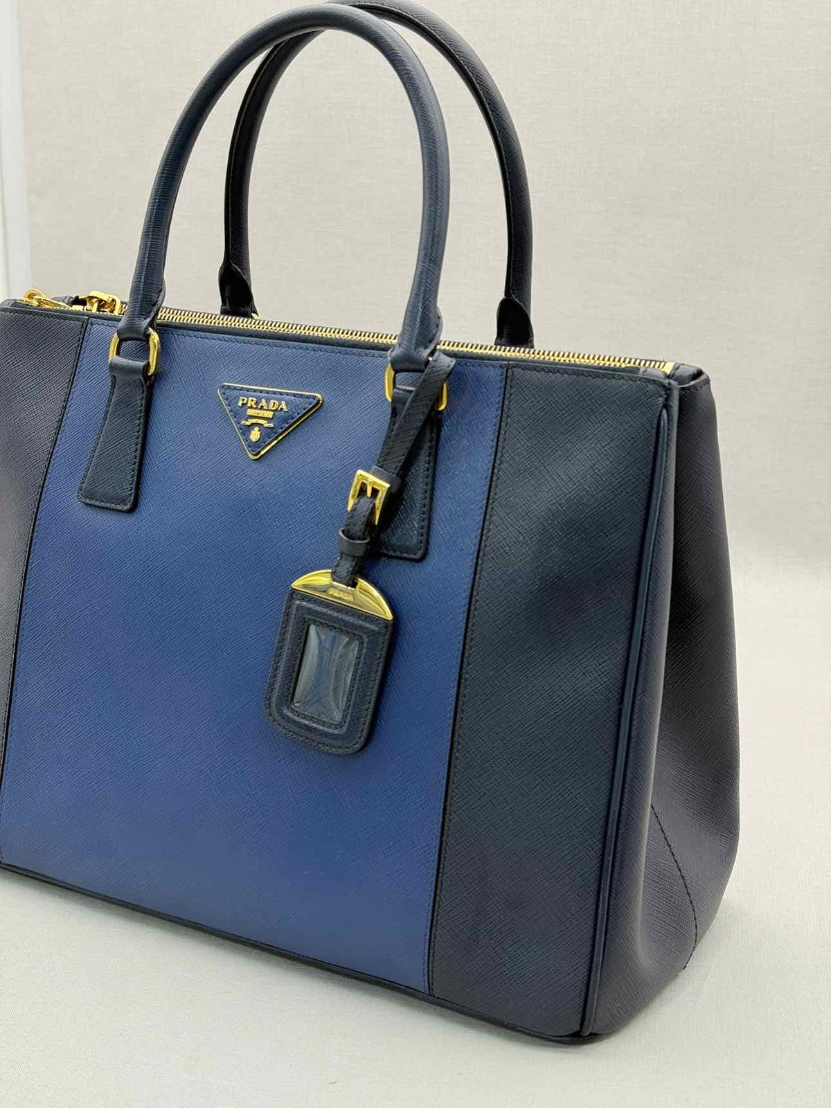 PRADA Double Zip Navy Blue Tote Bag