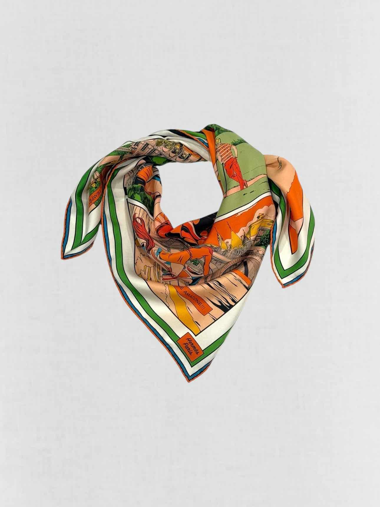 HERMES Orange Multicolor Printed Scarf