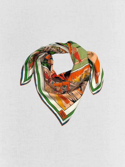 HERMES Orange Multicolor Printed Scarf
