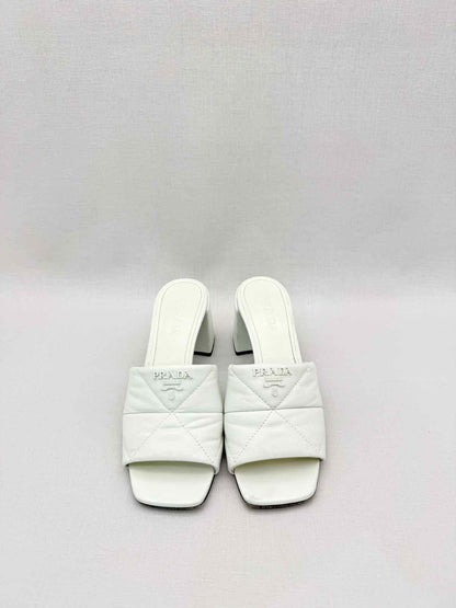 PRADA White Quilted Size EU 37.5 Heeled Sandals
