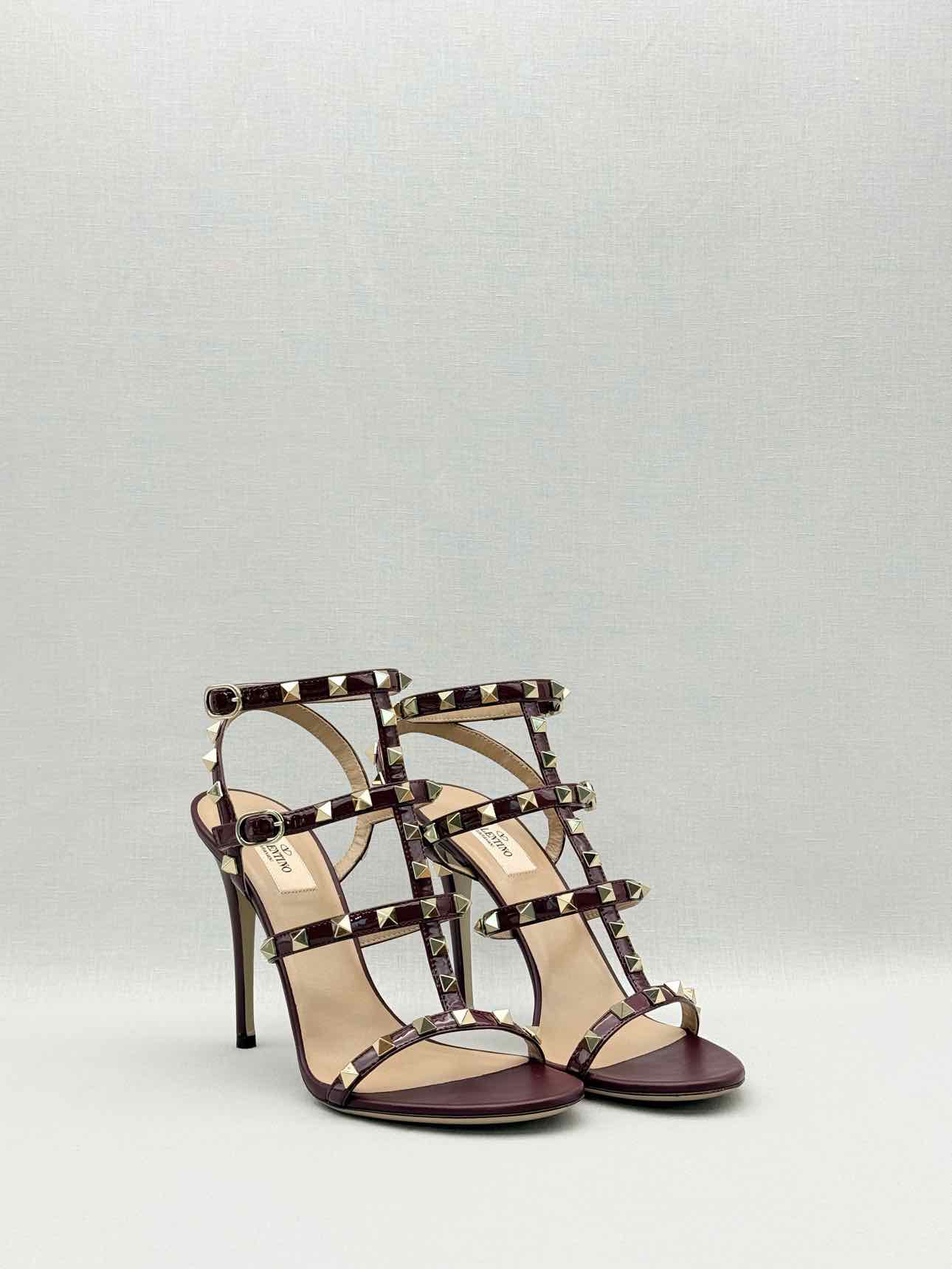 VALENTINO Rockstud Burgundy Size EU 39 Heeled Sandals