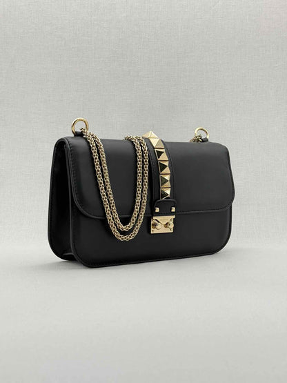VALENTINO GARAVANI Glam Lock Black Shoulder Bag