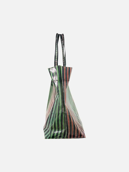 M MISSONI Shopping Black Multicolor Striped Tote Bag