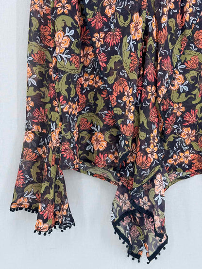 NICHOLAS Khaki Multicolor Floral Print Size US 4 Blouse