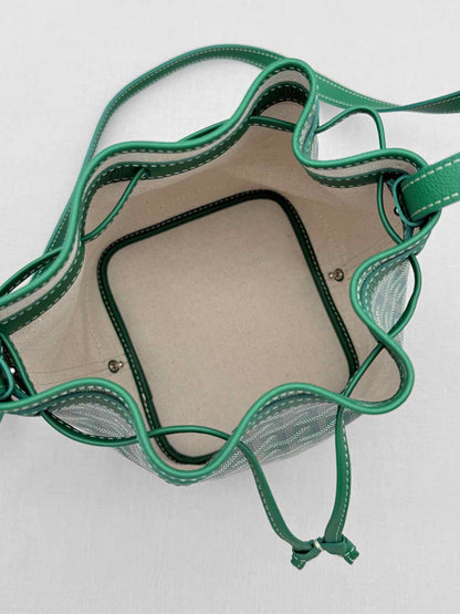 GOYARD Petit Flot Green Goyardine Chevron Bucket Bag