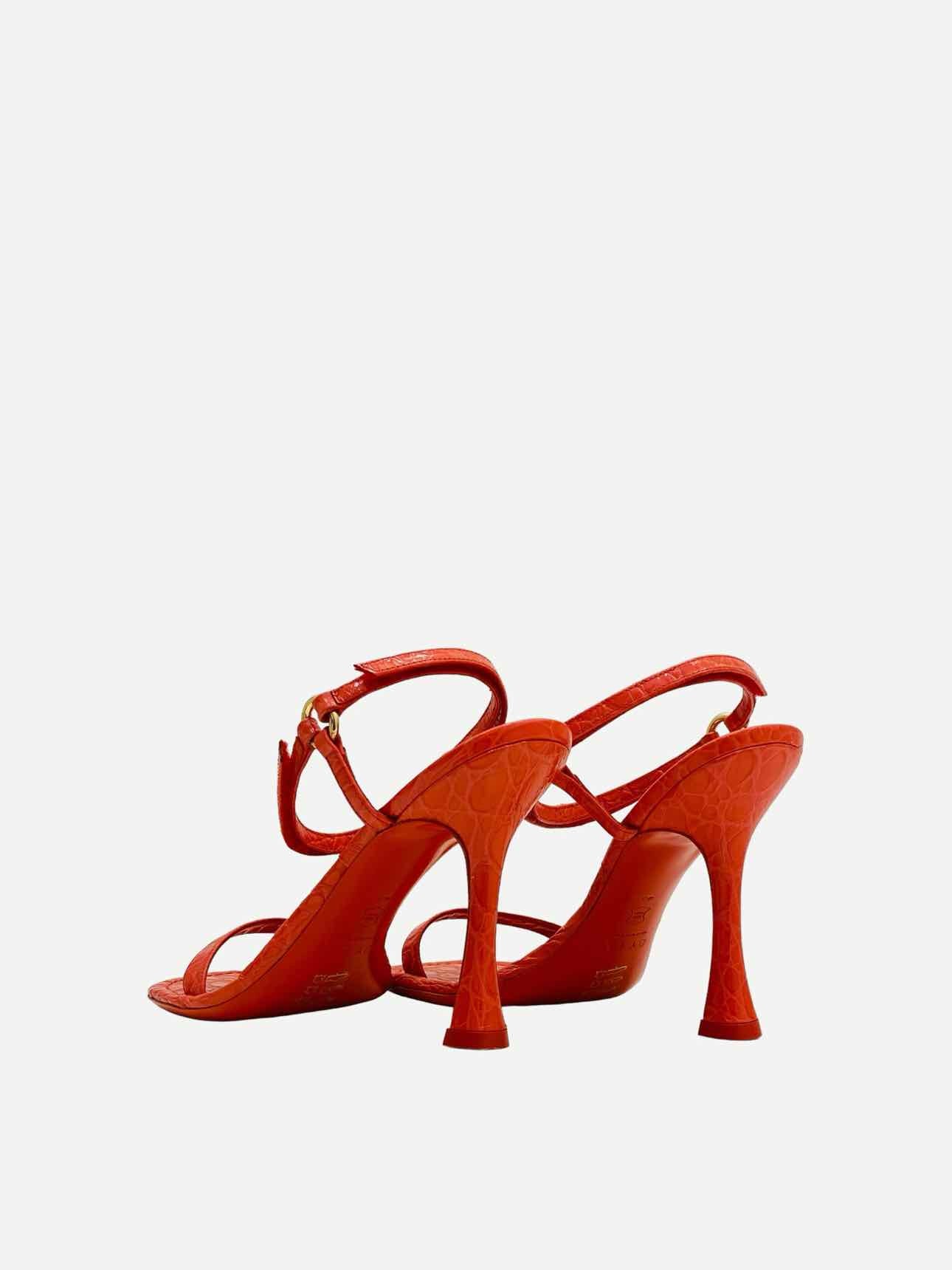 BY FAR Mia Orange Croc Embossed Heeled Sandals 40