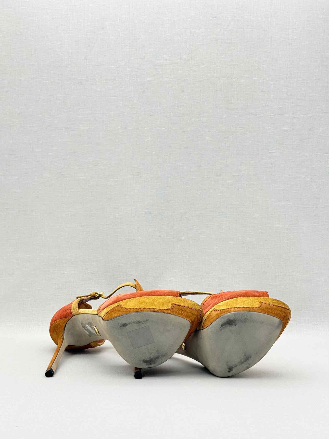 SERGIO ROSSI Tan & Orange Size EU 39.5 Platform Sandals