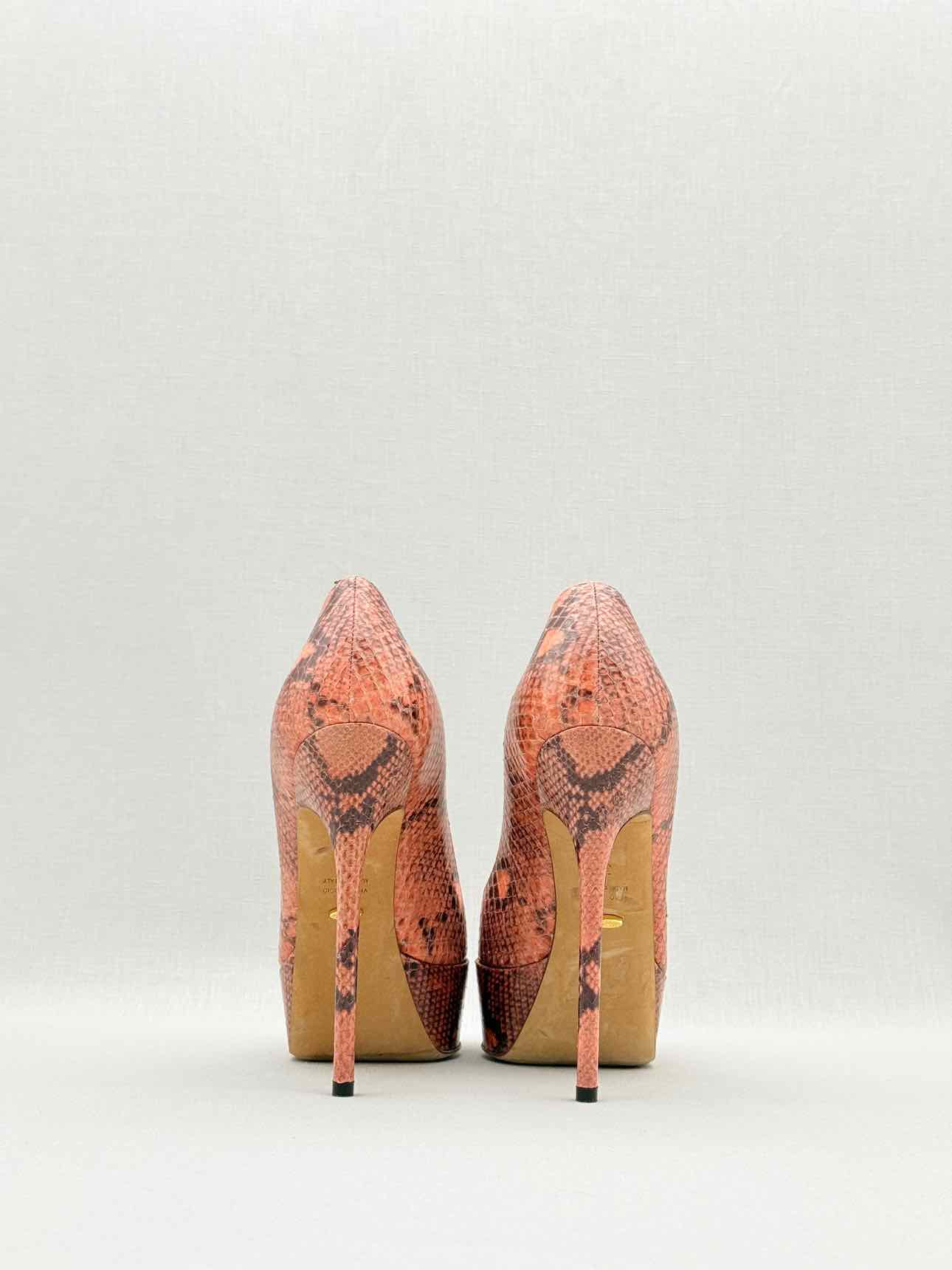 SERGIO ROSSI Pink & Brown Snakeskin Size EU 37 Pumps