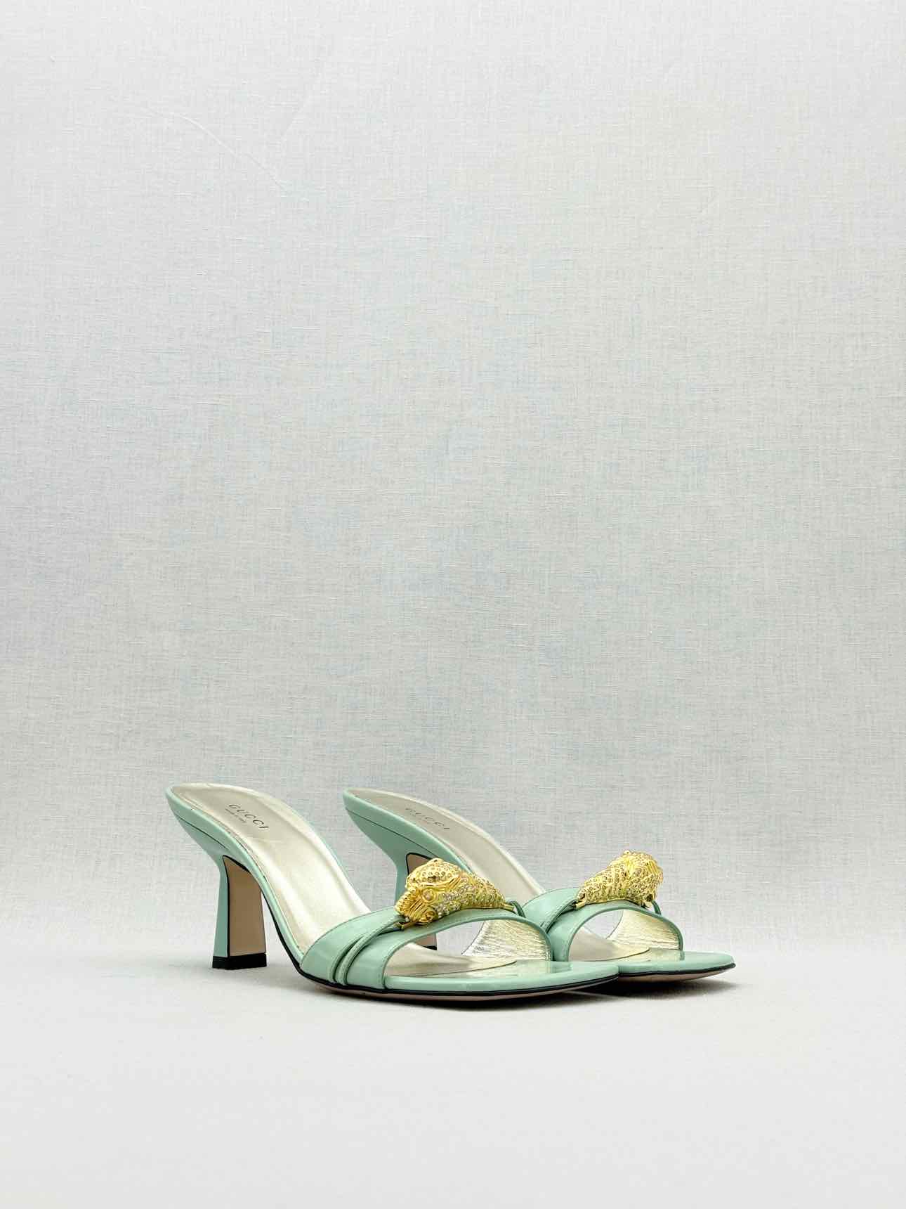 GUCCI Dora Green Size EU 38.5 Heeled Sandals