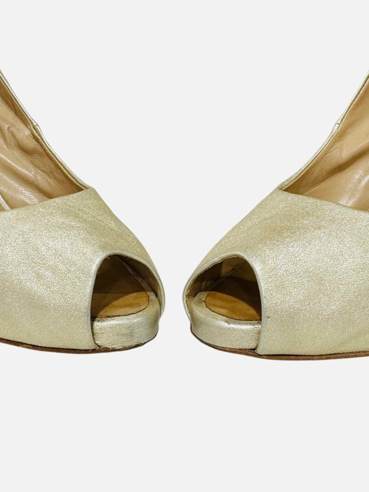 GIUSEPPE ZANOTTI Peep Toe Gold Size EU 39.5 Slingbacks