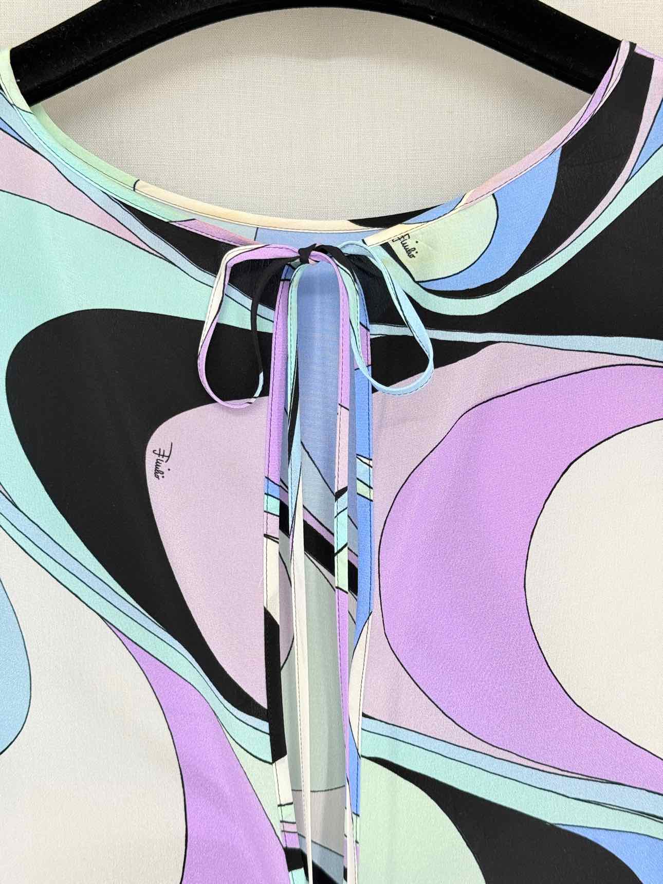 PUCCI Blue Multicolor Onde-Print Size US 8 Long Dress