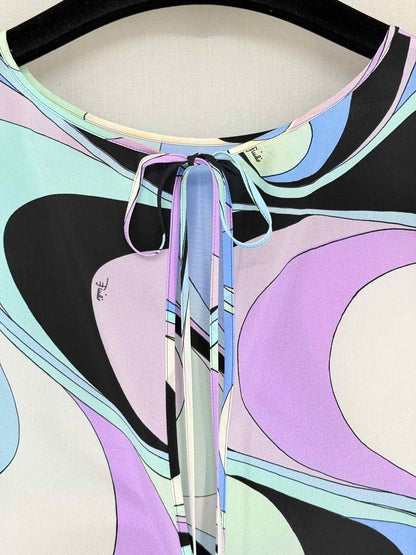 PUCCI Blue Multicolor Onde-Print Size US 8 Long Dress