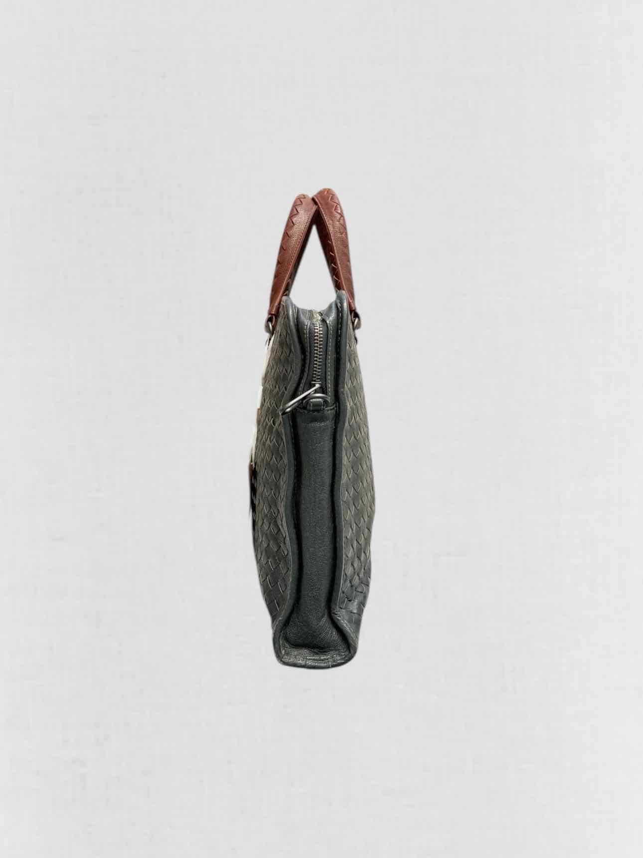 BOTTEGA VENETA Burgundy & Green Latticing Laptop Bag