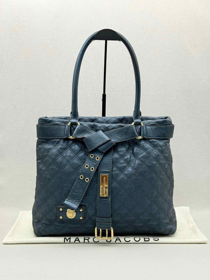 MARC JACOBS Bruna Metallic Blue Quilted Tote Bag