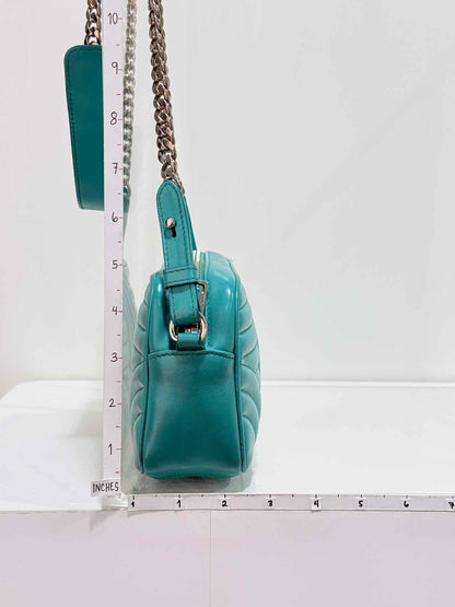 PRADA Diagramme Camera Turquoise Quilted Crossbody