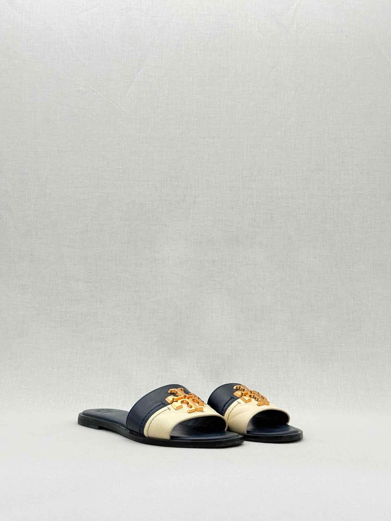 TORY BURCH Navy Blue & Beige Size EU 36 Flats