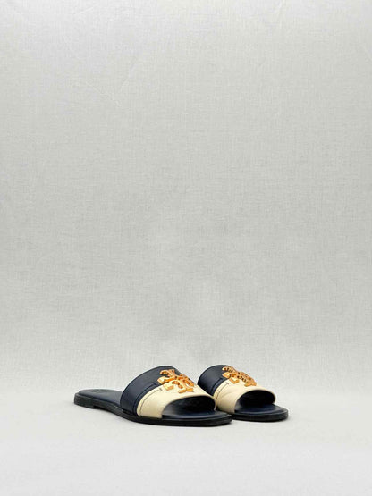 TORY BURCH Navy Blue & Beige Size EU 36 Flats