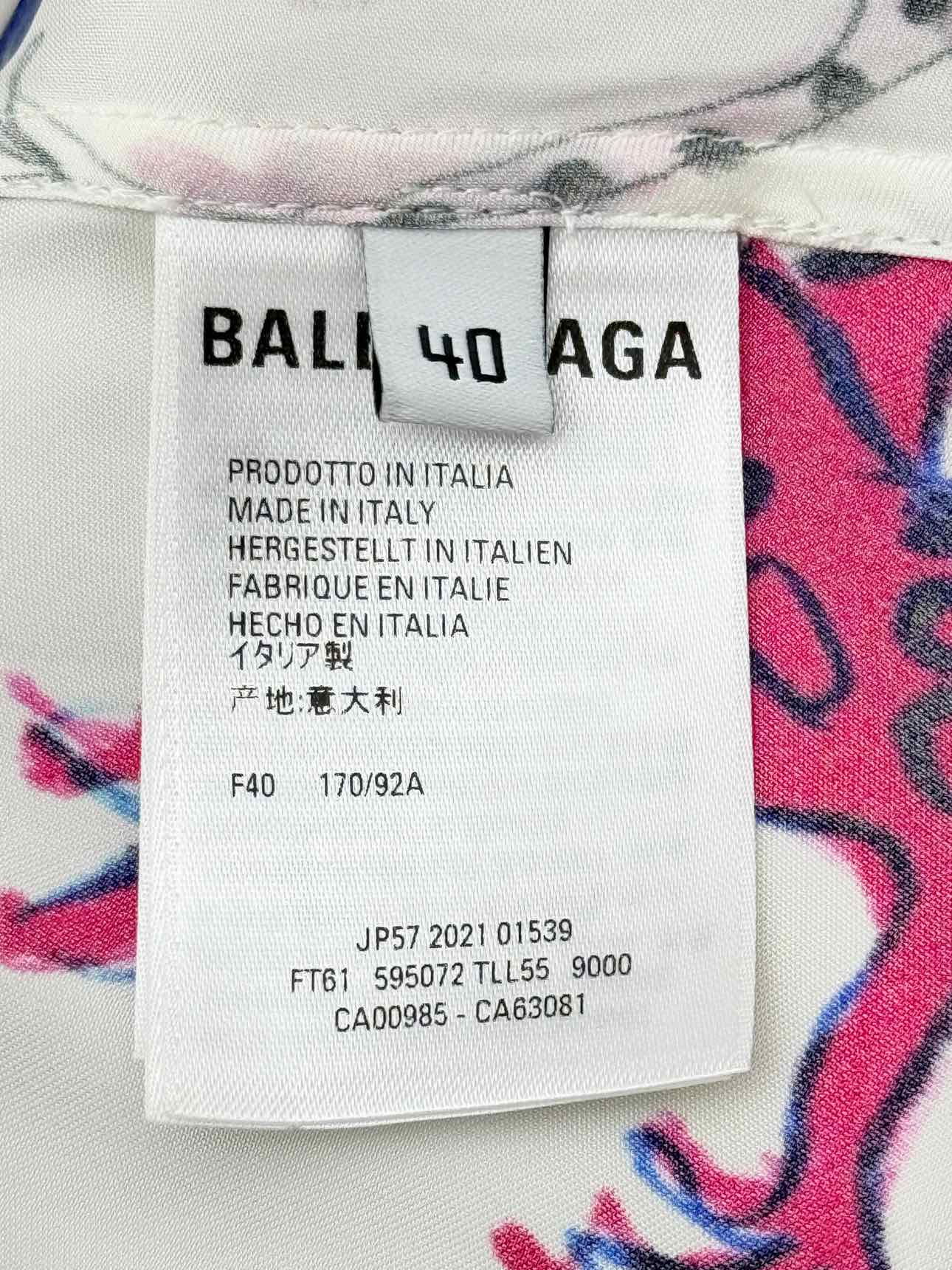 BALENCIAGA White Multicolor Printed Size US 6 Blouse
