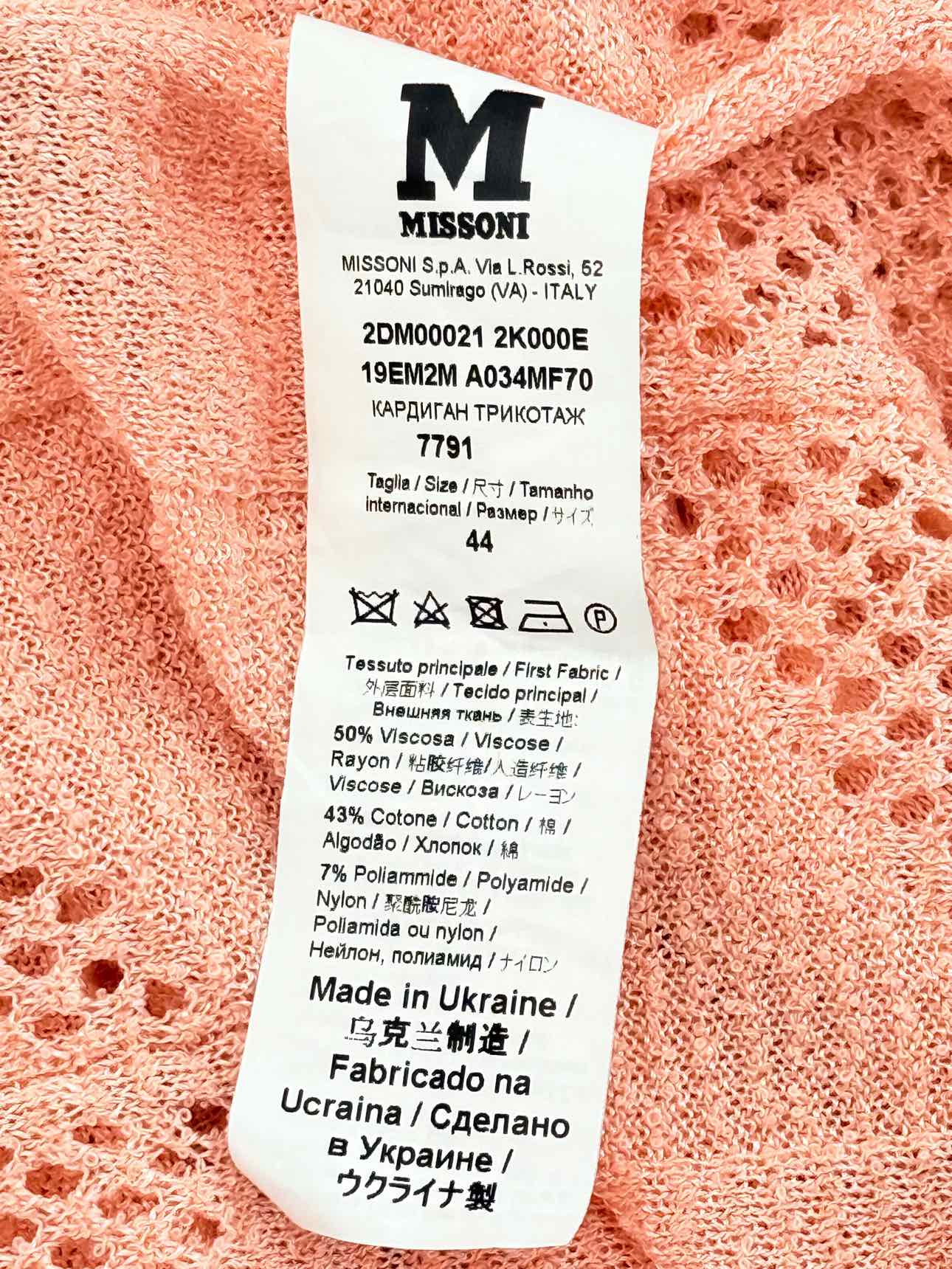 M MISSONI Peach Wavy Size US 8 2 PC Top