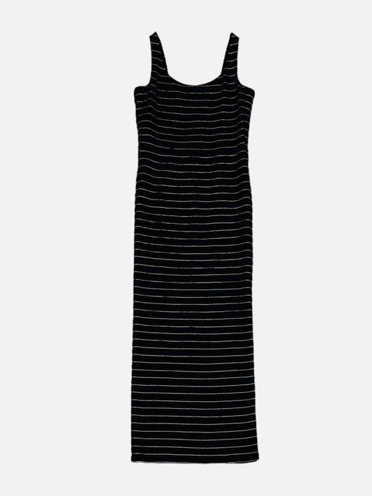 ESCADA Shift Black & Gold Stripe Long Dress