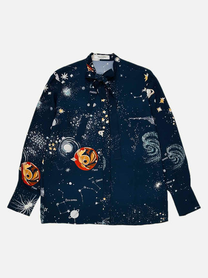 VALENTINO Neck Tie Blue w/ White Size US 6 Blouse