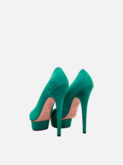 Pre - loved CHARLOTTE OLYMPIA Green Platform Pumps at Reems Closet