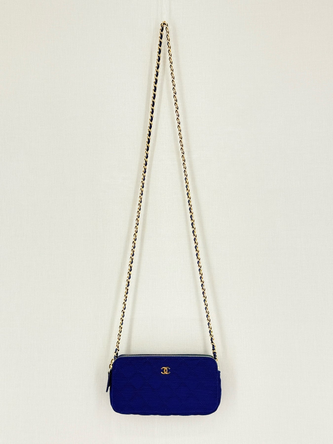 CHANEL Double Zip WOC Blue Quilted Crossbody