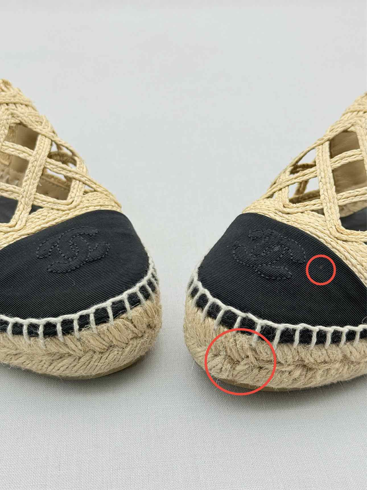 CHANEL Espadrilles Beige & Black Size EU 38 Flats