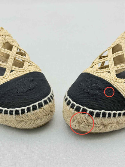 CHANEL Espadrilles Beige & Black Size EU 38 Flats