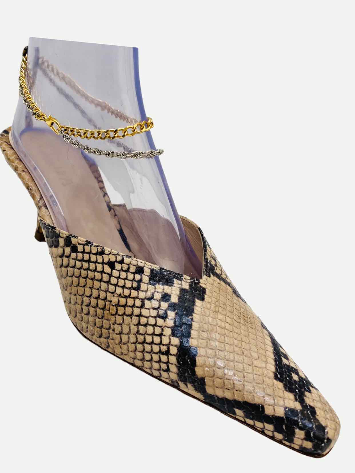 KALDA Ankle Chain Beige & Black Snakeskin Heeled Shoes