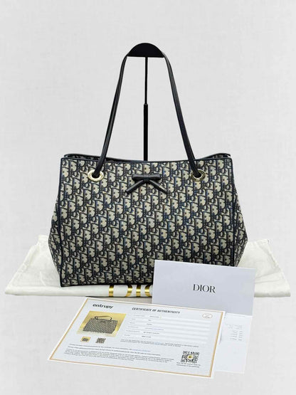DIOR Promenade Blue & Beige Oblique Jacquard Tote Bag