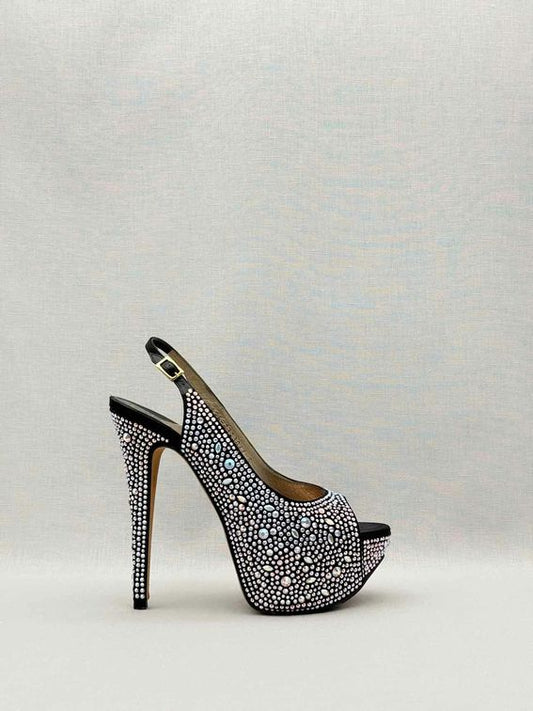 GINA Black Swarovski Embellished Size EU 38 Slingbacks
