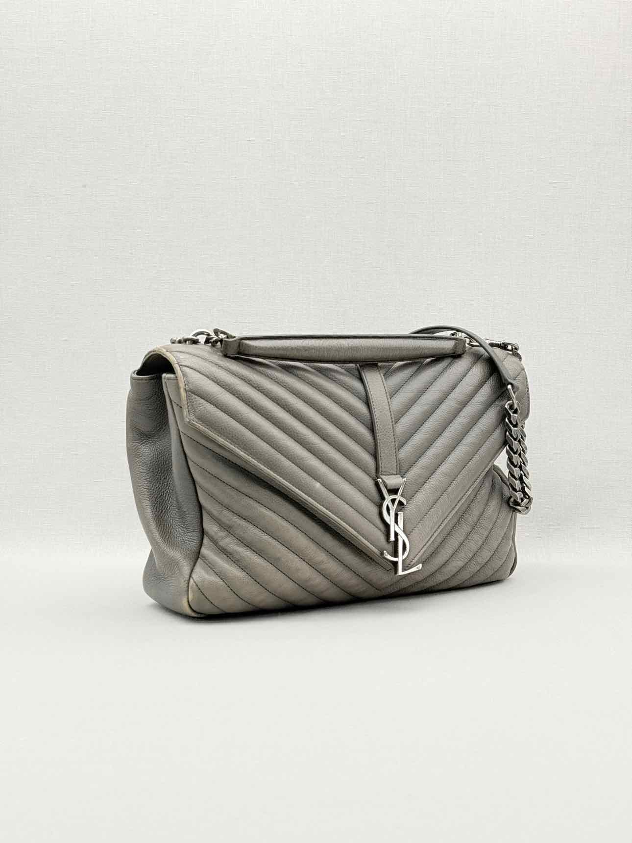 SAINT LAURENT College Grey Chevron Shoulder Bag