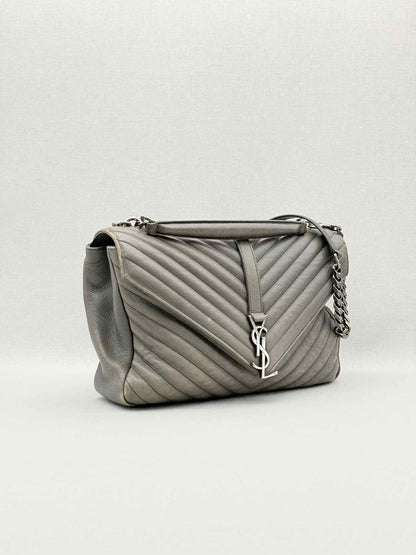 SAINT LAURENT College Grey Chevron Shoulder Bag
