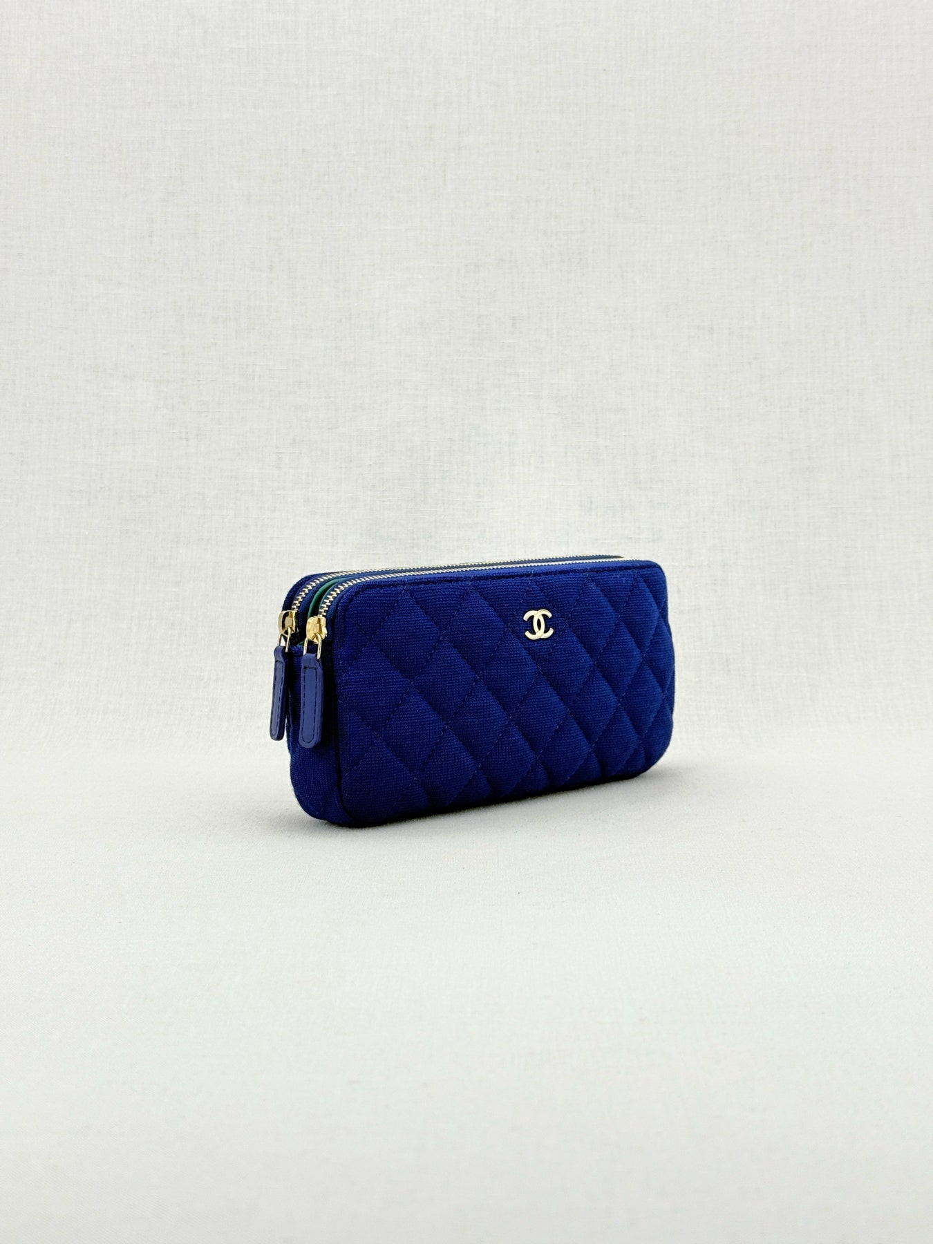 CHANEL Double Zip WOC Blue Quilted Crossbody