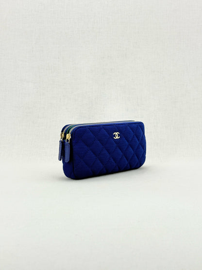 CHANEL Double Zip WOC Blue Quilted Crossbody