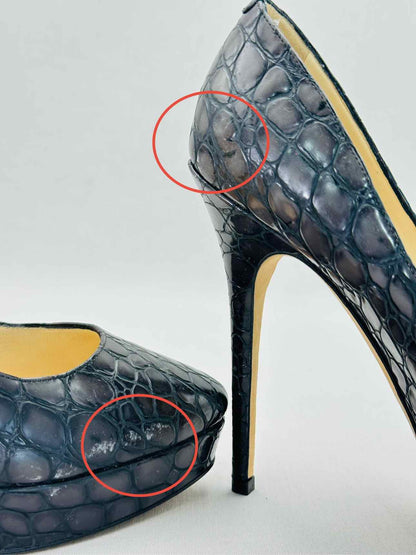 JIMMY CHOO Black Croco Embossed Size EU 40 Pumps