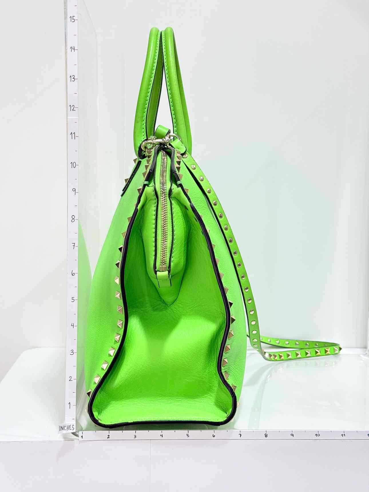 VALENTINO GARAVANI Rockstud Neon Green Tote Bag