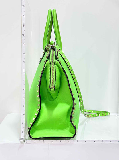 VALENTINO GARAVANI Rockstud Neon Green Tote Bag