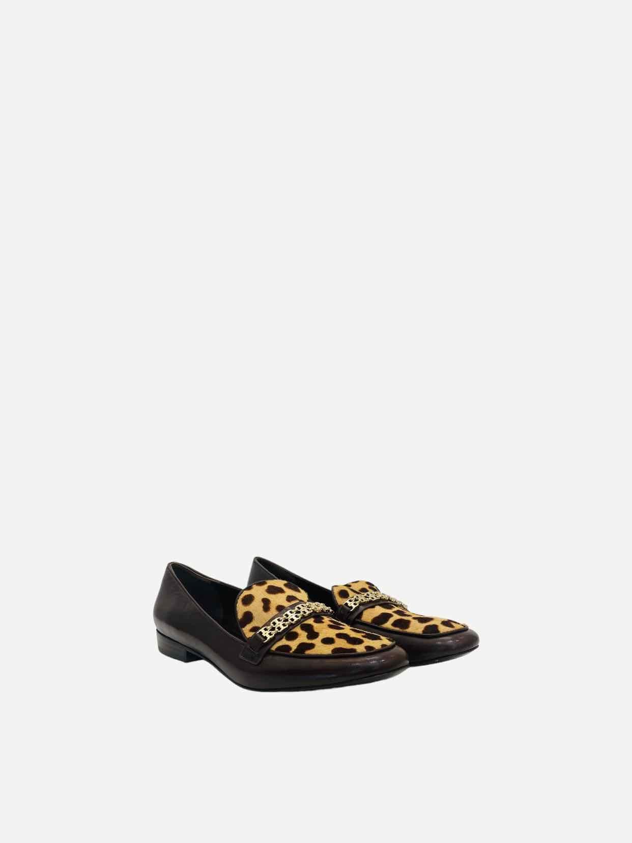 TORY BURCH Billy Brown & Beige Leopard Smoking Slippers