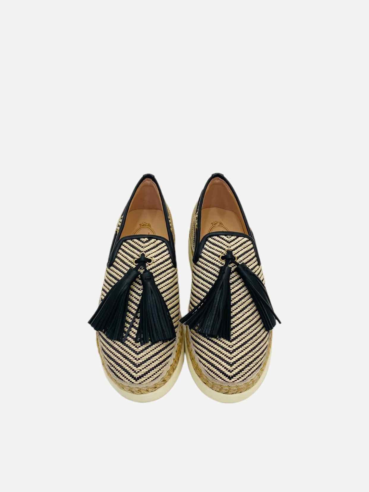 TOD'S Espadrille Black & Cream Flats 36.5